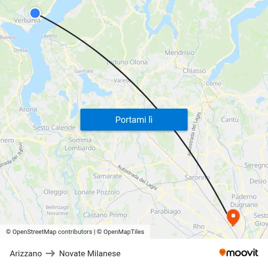 Arizzano to Novate Milanese map