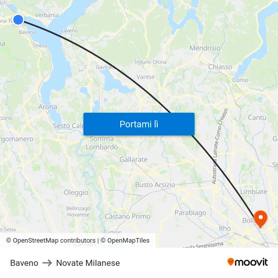 Baveno to Novate Milanese map