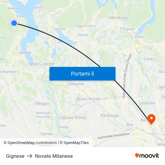 Gignese to Novate Milanese map