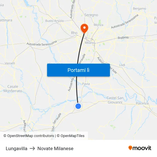 Lungavilla to Novate Milanese map