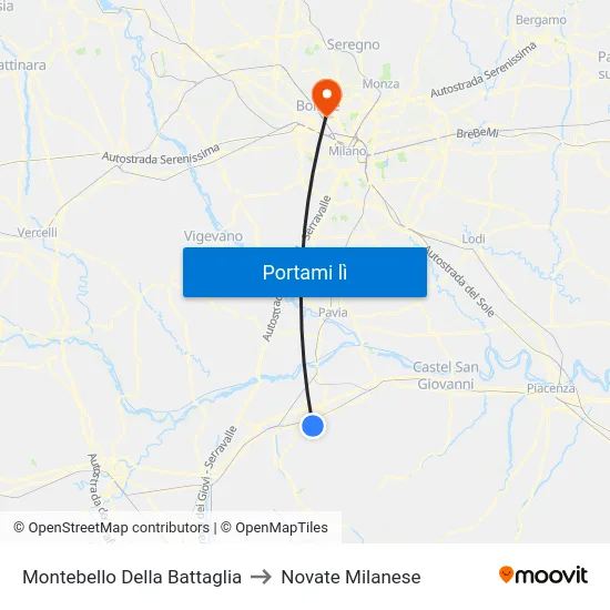 Montebello Della Battaglia to Novate Milanese map