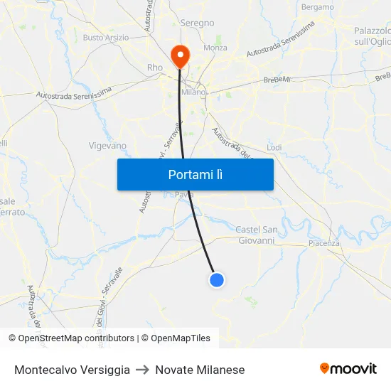 Montecalvo Versiggia to Novate Milanese map