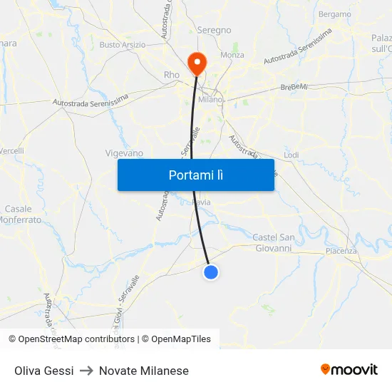 Oliva Gessi to Novate Milanese map