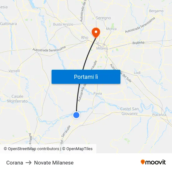Corana to Novate Milanese map