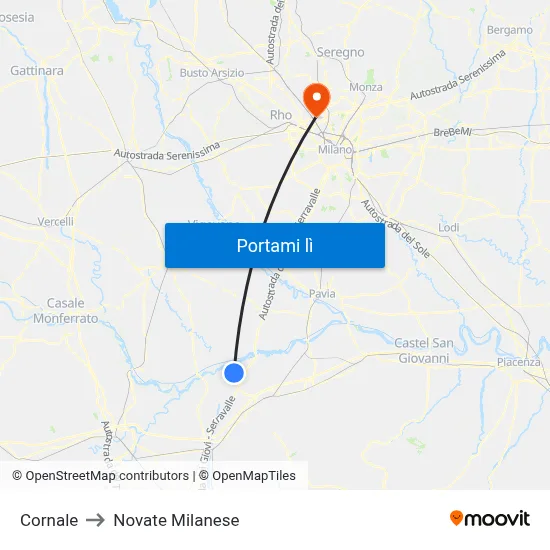 Cornale to Novate Milanese map