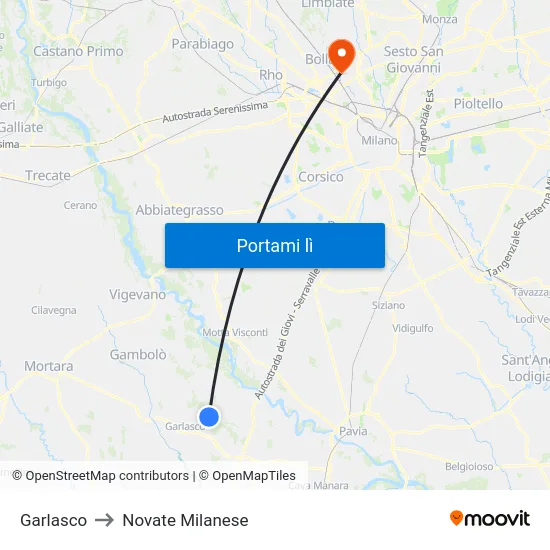 Garlasco to Novate Milanese map