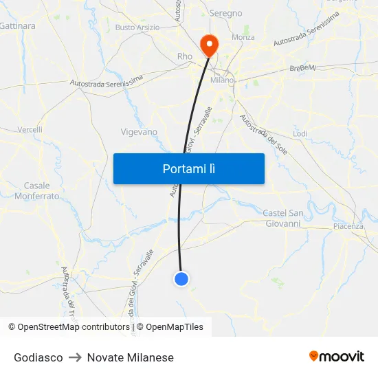 Godiasco to Novate Milanese map
