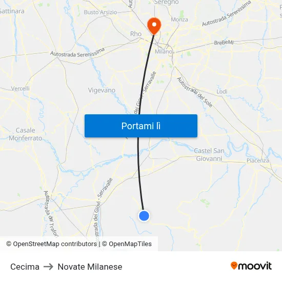 Cecima to Novate Milanese map