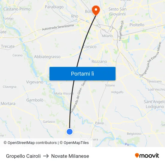 Gropello Cairoli to Novate Milanese map