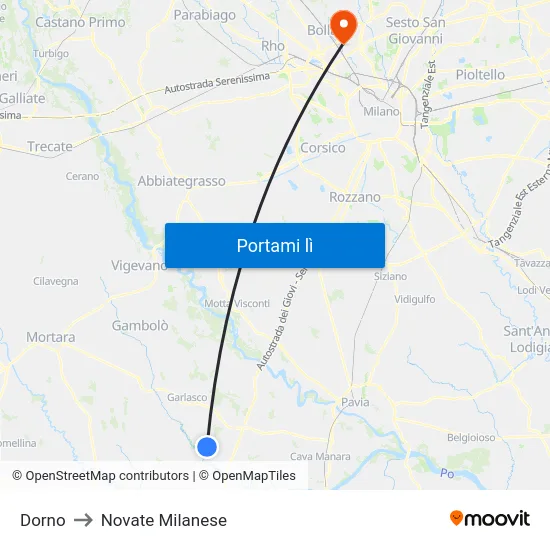 Dorno to Novate Milanese map