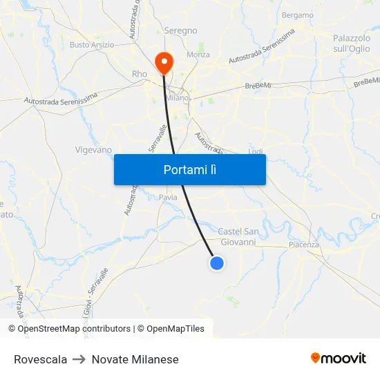 Rovescala to Novate Milanese map