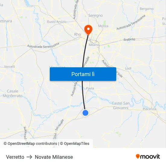 Verretto to Novate Milanese map