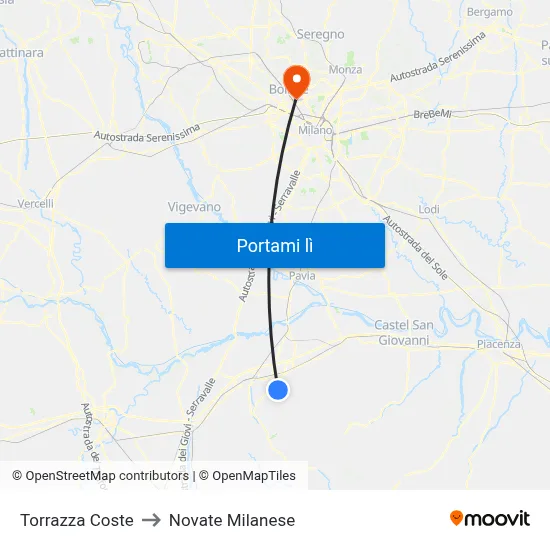 Torrazza Coste to Novate Milanese map