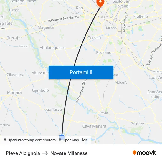 Pieve Albignola to Novate Milanese map