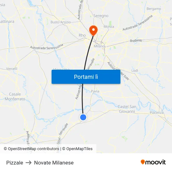Pizzale to Novate Milanese map