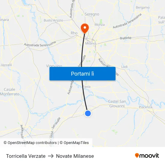 Torricella Verzate to Novate Milanese map