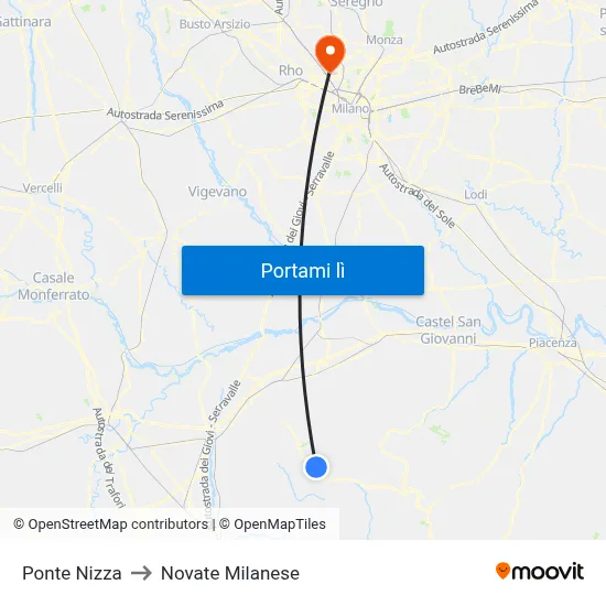Ponte Nizza to Novate Milanese map