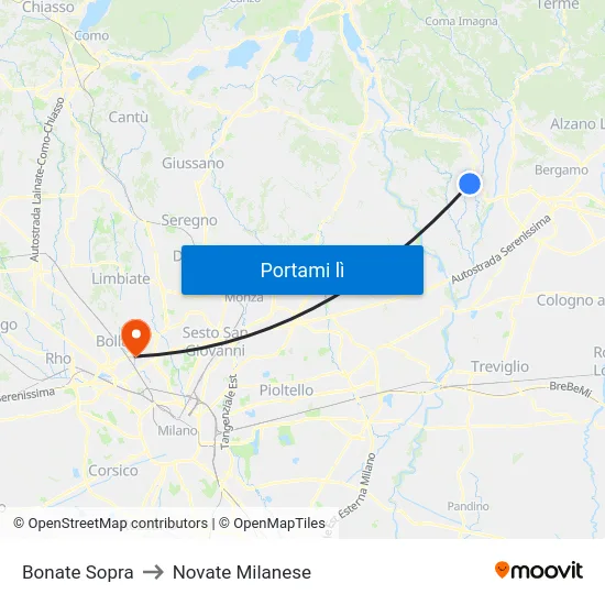 Bonate Sopra to Novate Milanese map