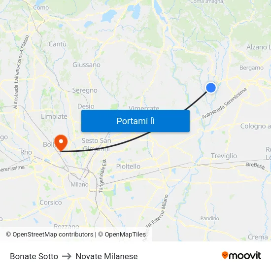 Bonate Sotto to Novate Milanese map