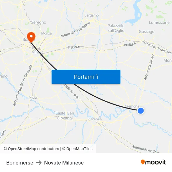 Bonemerse to Novate Milanese map
