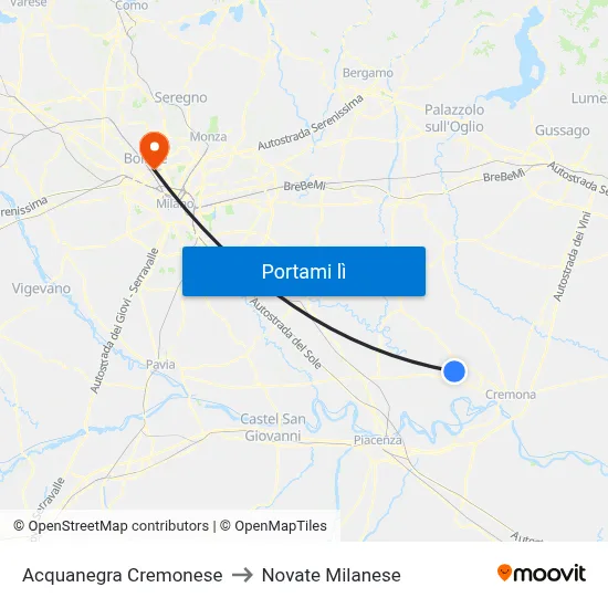 Acquanegra Cremonese to Novate Milanese map