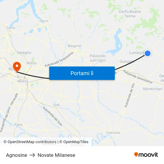 Agnosine to Novate Milanese map