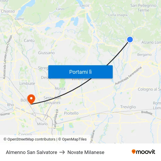 Almenno San Salvatore to Novate Milanese map