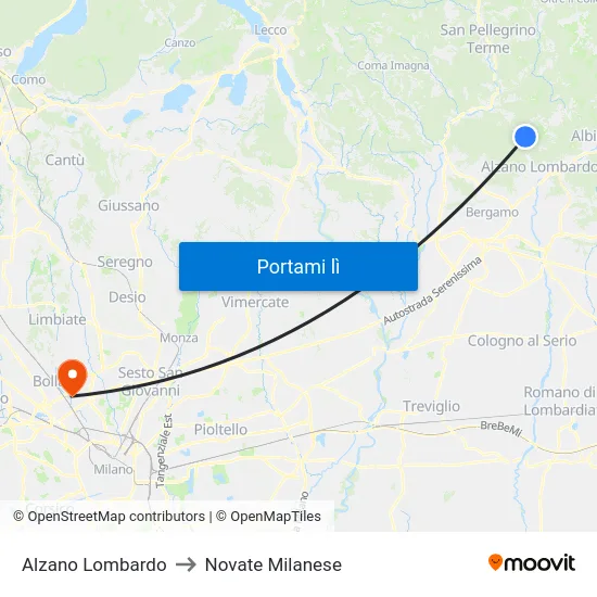 Alzano Lombardo to Novate Milanese map