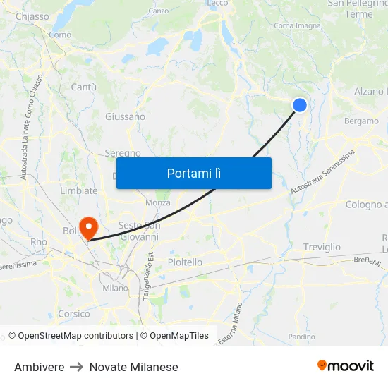 Ambivere to Novate Milanese map