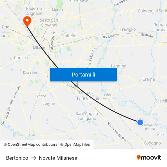 Bertonico to Novate Milanese map
