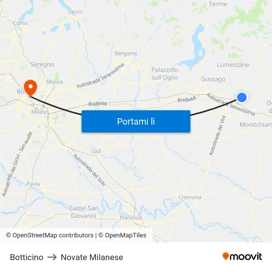Botticino to Novate Milanese map