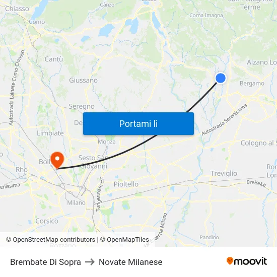 Brembate Di Sopra to Novate Milanese map