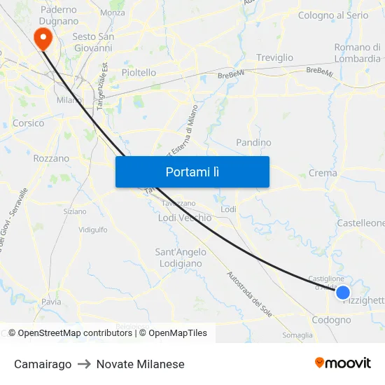 Camairago to Novate Milanese map