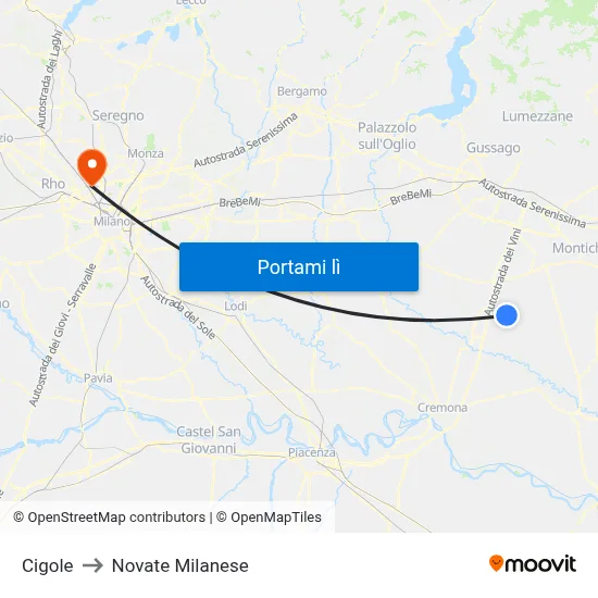 Cigole to Novate Milanese map
