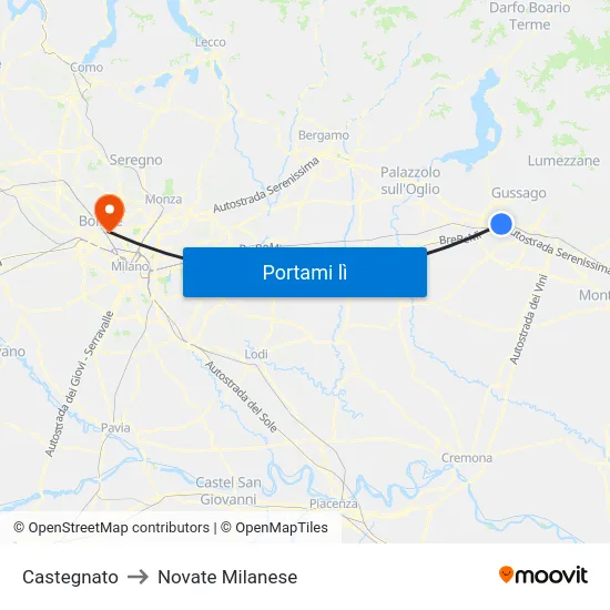 Castegnato to Novate Milanese map