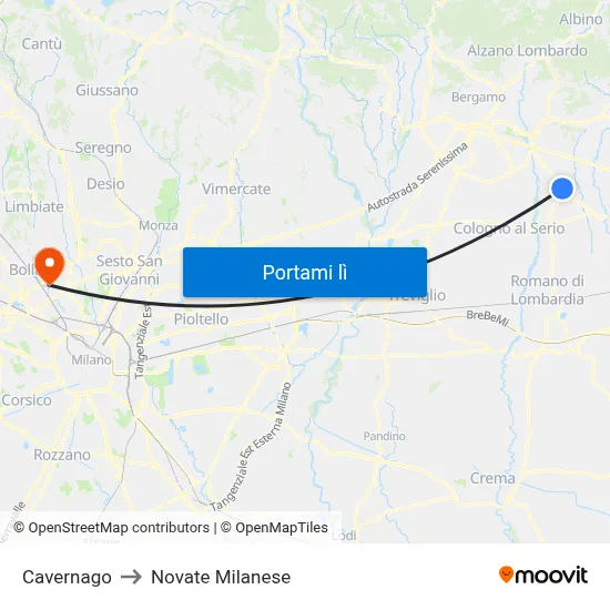 Cavernago to Novate Milanese map