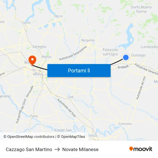 Cazzago San Martino to Novate Milanese map