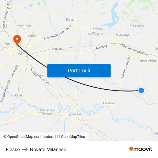 Fiesse to Novate Milanese map