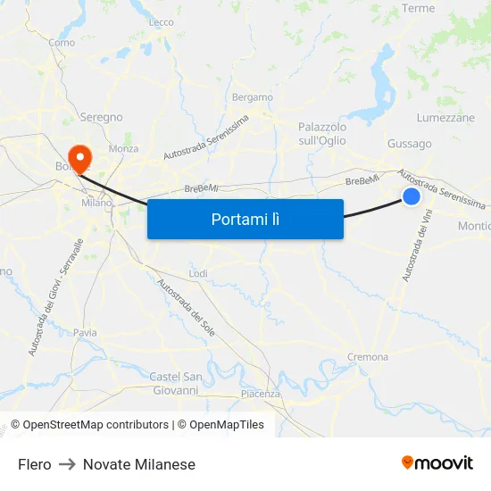 Flero to Novate Milanese map