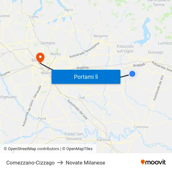 Comezzano-Cizzago to Novate Milanese map