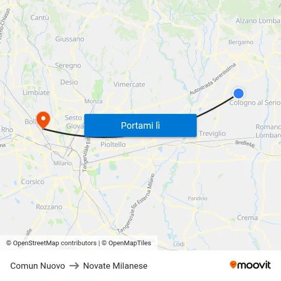 Comun Nuovo to Novate Milanese map