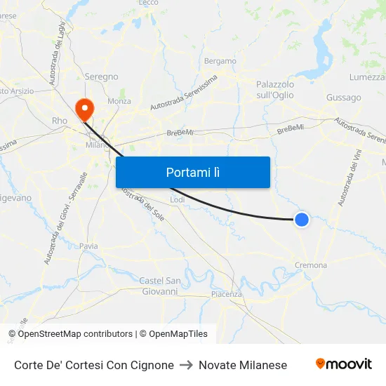 Corte De' Cortesi Con Cignone to Novate Milanese map