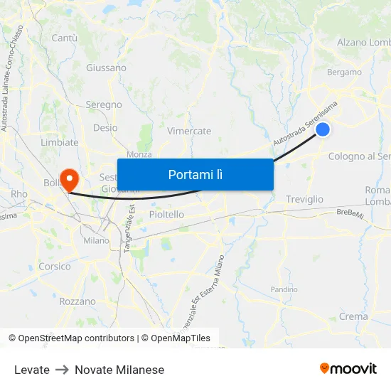 Levate to Novate Milanese map