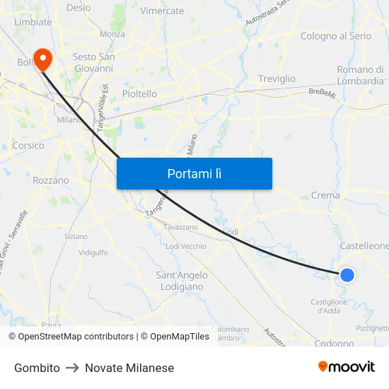 Gombito to Novate Milanese map