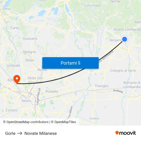 Gorle to Novate Milanese map