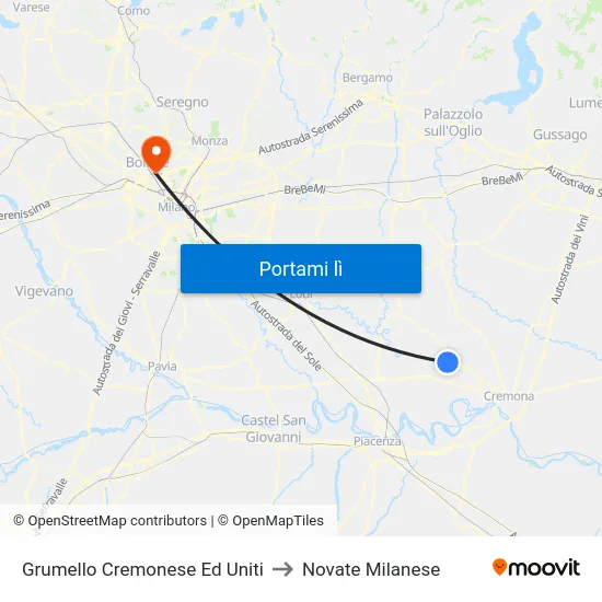Grumello Cremonese Ed Uniti to Novate Milanese map
