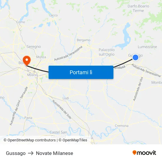 Gussago to Novate Milanese map