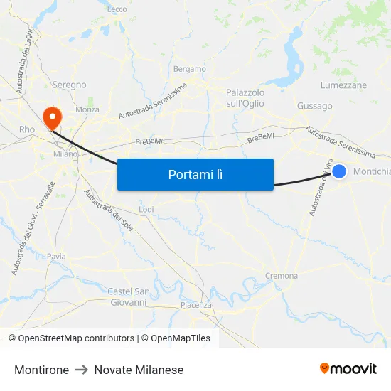Montirone to Novate Milanese map