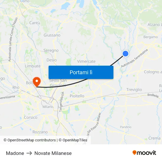 Madone to Novate Milanese map