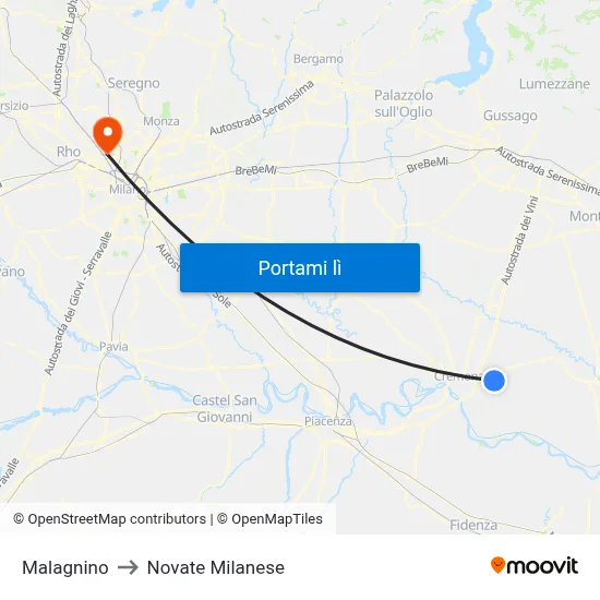 Malagnino to Novate Milanese map